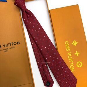 LOUIS VUITTON - Dark Red MONOGRAM DOTS SILK TIE