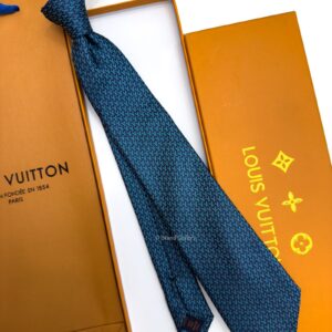 Navy Blue Interlocking LV PATTERN SILK TIE
