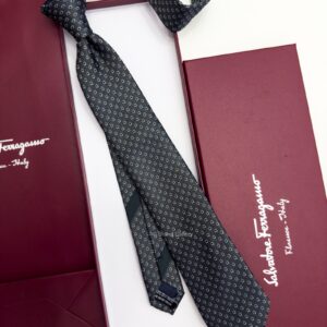 Gray-Green SMALL GANCINI PATTERN SILK TIE