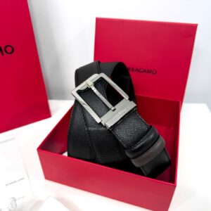 Square Black/Brown Reversible Leather Belt