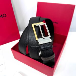 Square Black/Brown Reversible Leather Belt