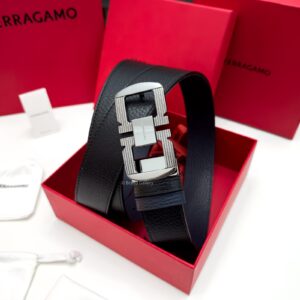Gancini Black/Blue Reversible Leather Belt