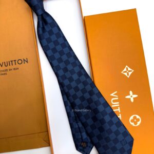 Navy DAMIER SILK TIE