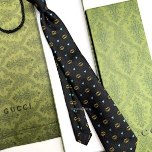 Black Double G and HEARTS PATTERN SILK TIE
