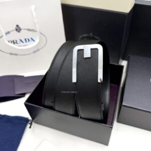 Silver Buckle Saffiano Leather Belt