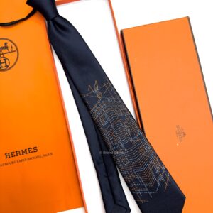 Navy SADDLE NEEDLE SILK TIE