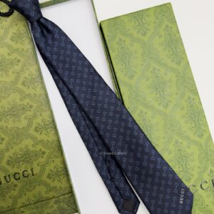 Navy Blue Signature HORSEBIT PATTERN SILK TIE