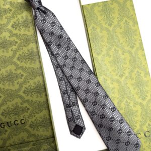 Grey with Black INTERLOCKING GG SILK TIE
