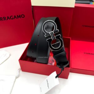 Gancini Black/Brown Calf Leather Belt
