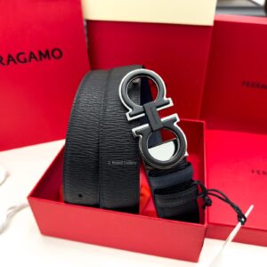 Gancini Black/Blue Grain Leather Belt