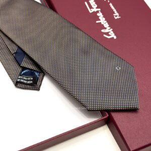 Brown and Beige SMALL GANCINI ICON SILK TIE