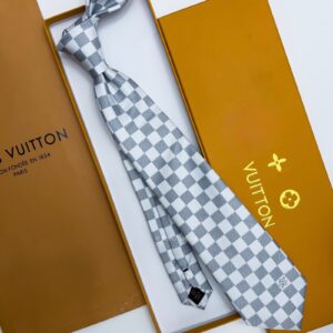 White DAMIER SILK TIE