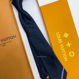 LOUIS VUITTON - Navy BOTTOM LV STRIP SILK TIE