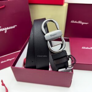 Gancini Black/Brown Textured Leather Belt