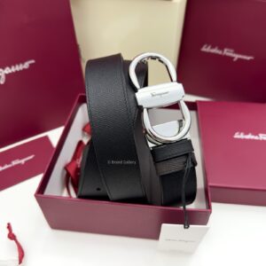 Gancini Black/Brown Textured Leather Belt