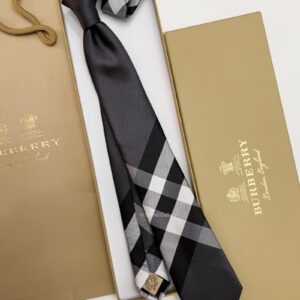 BURBERRY - Charcoal THIN CHECK SILK TIE