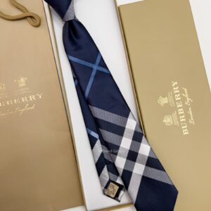 BURBERRY - Navy THIN CHECK SILK TIE