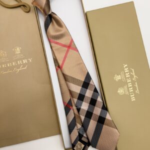 BURBERRY - Dark Beige THIN CHECK SILK TIE