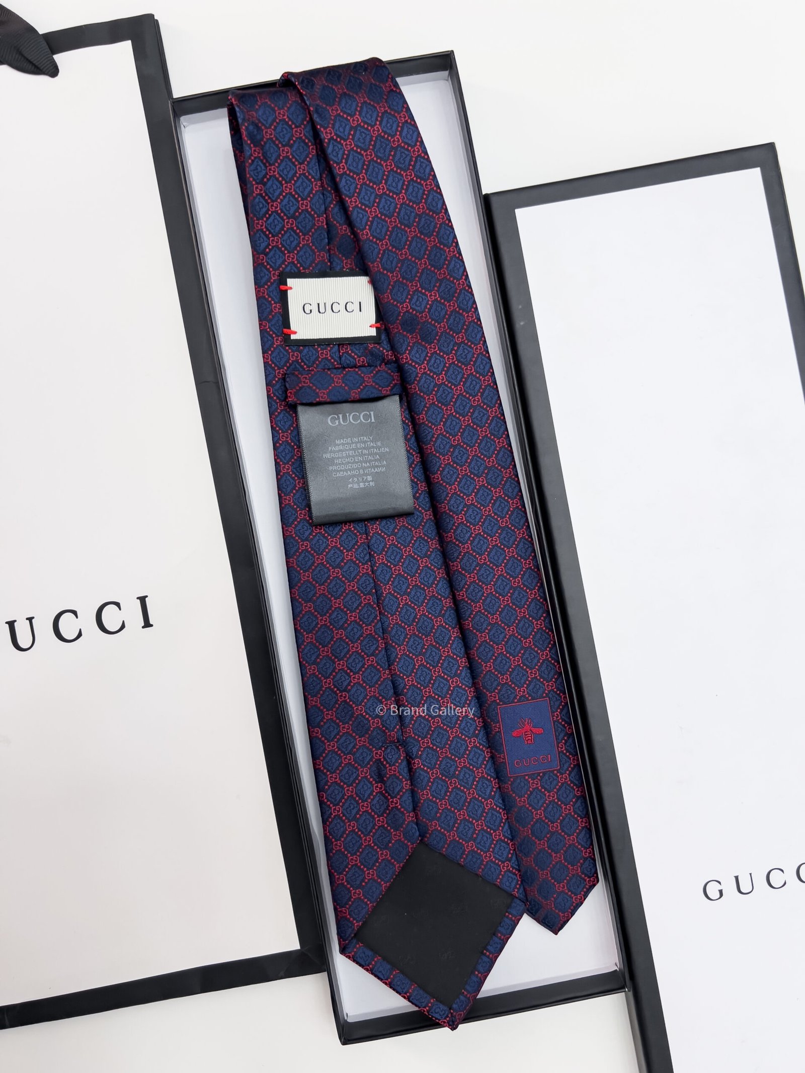 GUCCI - Navy GG AND RHOMBUS MOTIF SILK TIE - Image 3