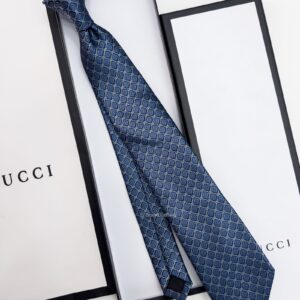 GUCCI - Blue GG AND RHOMBUS MOTIF SILK TIE