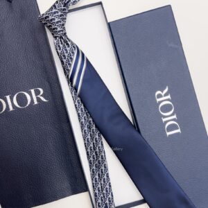 DIOR - Blue STRIPED OBLIQUE SILK TIE