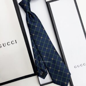 GUCCI - Navy GG AND Green CHECK JACQUARD SILK TIE