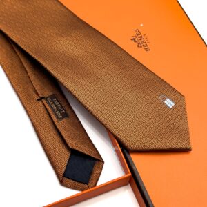 Brown Orange Pinces H Silk Tie