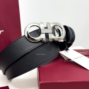 Gancini Buckle Black/Blue Reversible Leather Belt