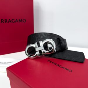 Gancini Buckle Black Reversible Leather Belt