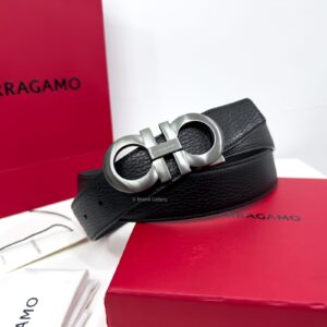 Gancini Buckle Black/Blue Reversible Leather Belt