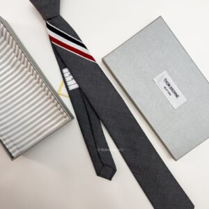 THOM BROWNE - Grey SLIM RWB-MOTIF WOOL TIE