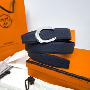 Horseshoe Silver Buckle Black/Blue Reversible Belt
