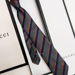 GUCCI - Grey HORSEBIT STRIPED SILK TIE