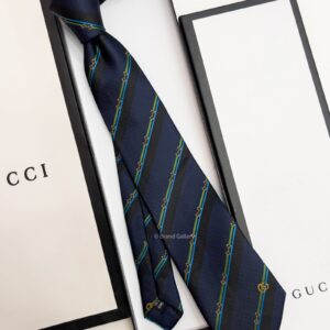 GUCCI - Navy HORSEBIT STRIPED SILK TIE