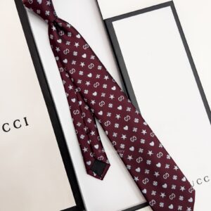 Maroon GG STARS HEARTS PATTERN SILK TIE