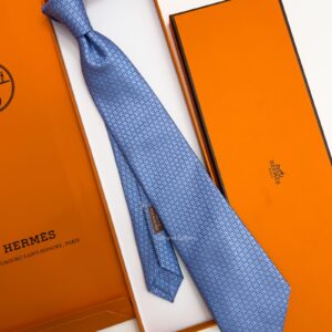 HERMES - Light Blue FACONNEE H SILK TIE