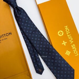 Navy LV STARS PATTERN MATT SILK TIE