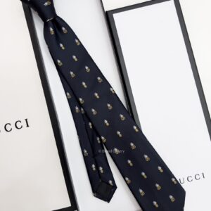 Navy Black GG AND PINEAPPLES SILK TIE