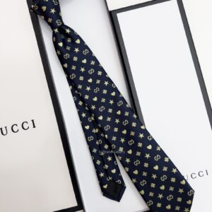 Navy GG STARS HEARTS PATTERN SILK TIE