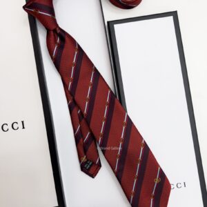 Dark Red HORSEBIT STRIPED SILK TIE