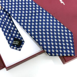 Navy Blue Bulldog Print Soft SILK TIE