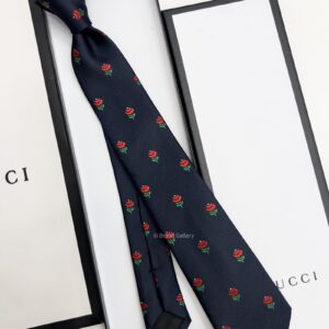 Navy RED ROSE FLOWER PATTERN SILK TIE