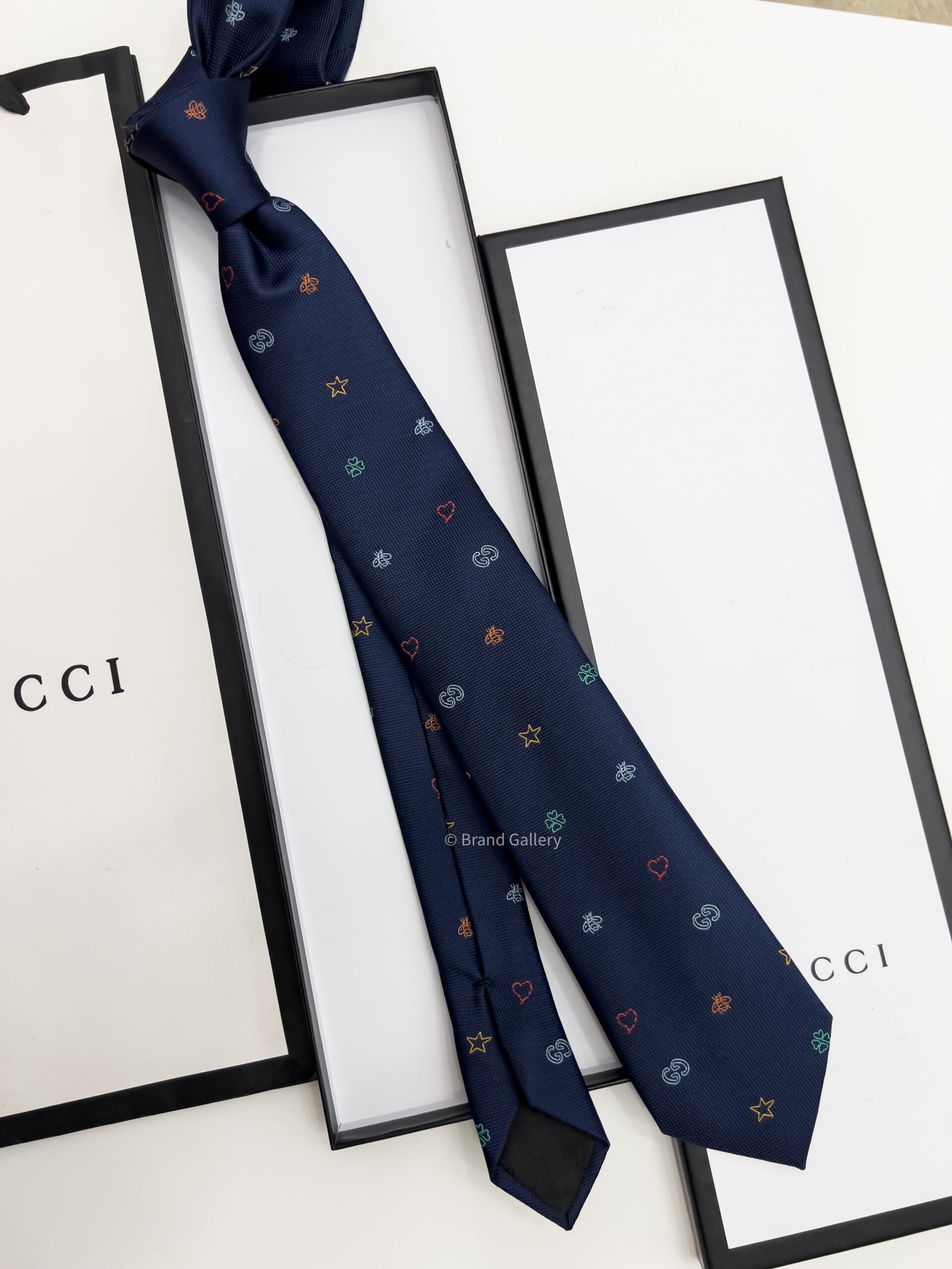 Navy GG EMBRING SILK JACQUARD TIE