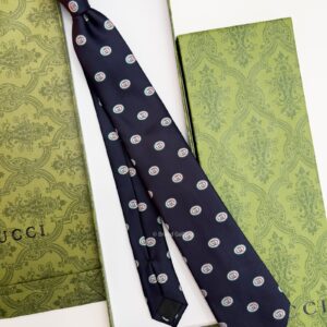 Navy GG CIRCLE FRAMED PATTERN SILK TIE