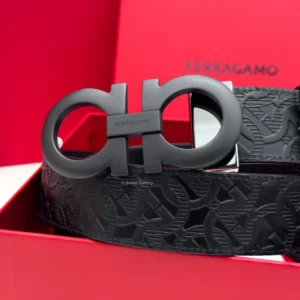 Gancini Matt Black Embossed Leather Belt
