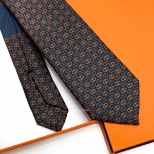 Navy Orange Maillons Parade Soft Silk Tie