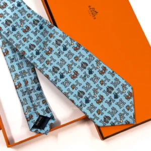 Baby Blue H Collection Silk Tie