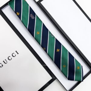 GUCCI - Green BEE STRIPPED SILK TIE