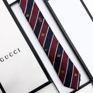 Dark Red and Navy BEE STRIPPED SILK TIE