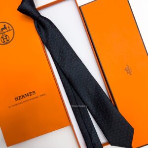 HERMES - Black HORSESHOE SILK TIE